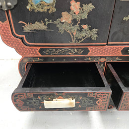 High Quailty Ebonised Chinese Cabinet with Jade Handel's & Handel's Painted