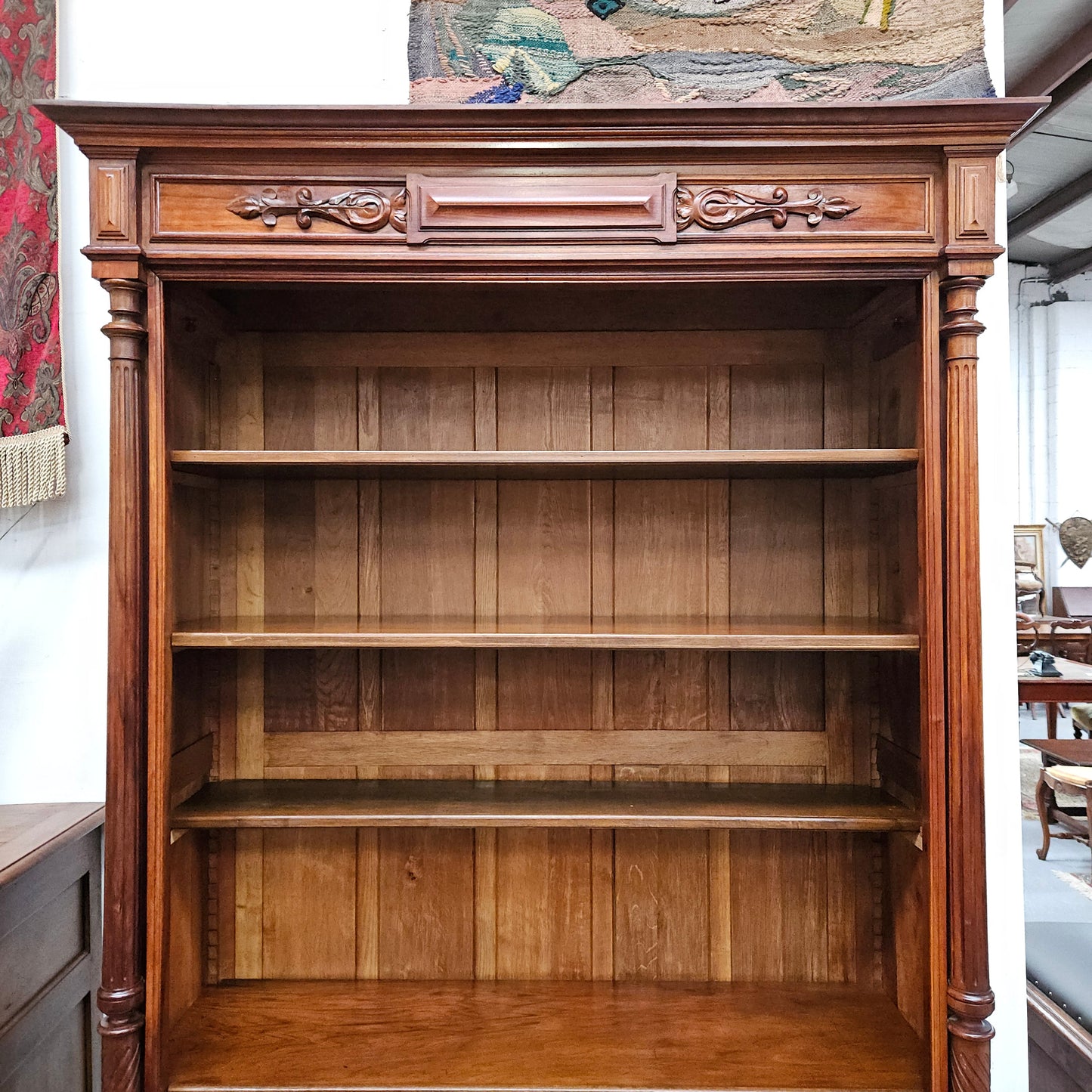 Henry 2nd Style 19th Century Walnut Open Bookcase With Drawer