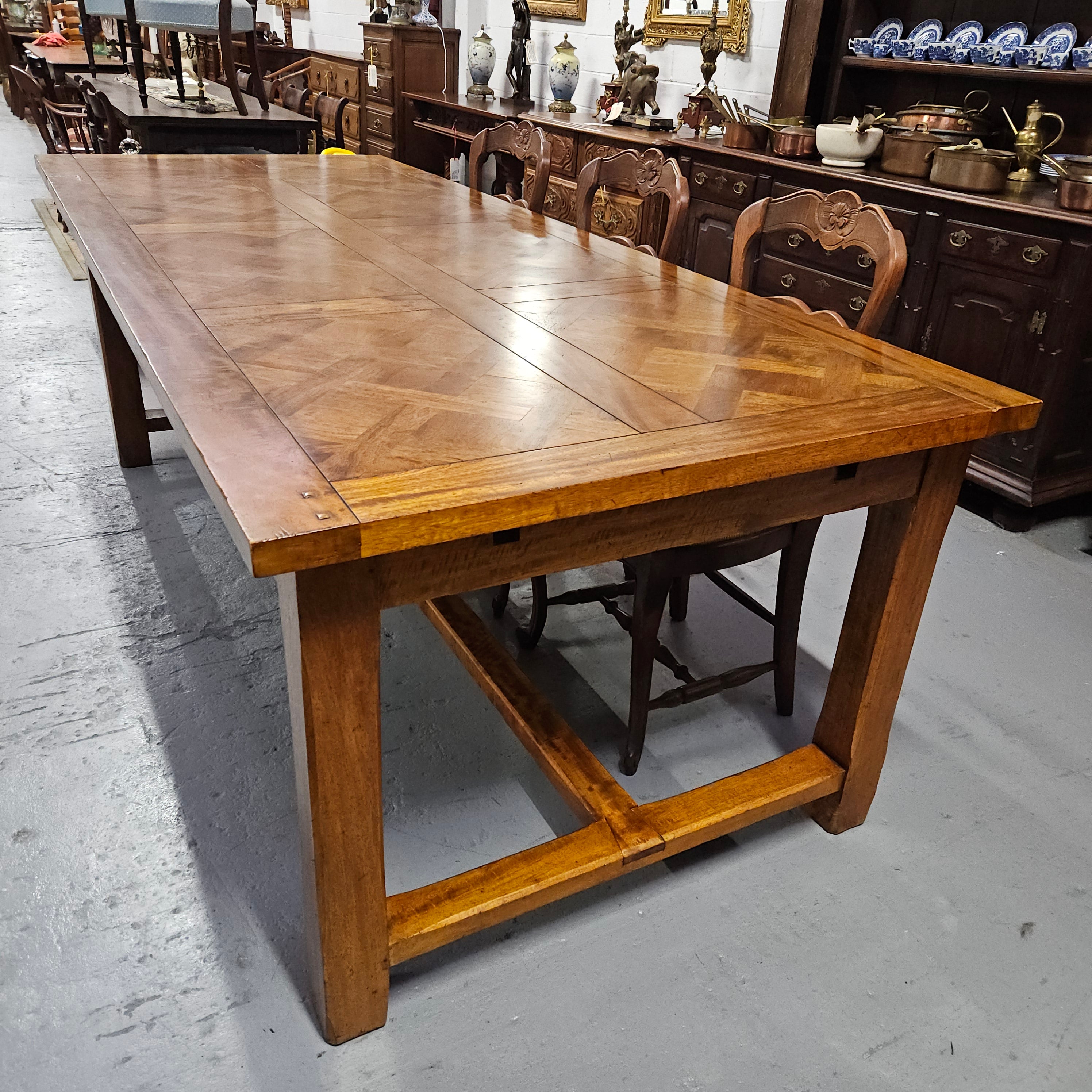 French Style Parquetry Top Fruit wood Farmhouse Extension Table | Antique & Vintage | Moonee Ponds Antiques | Australia Wide Delivery
