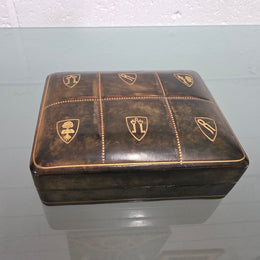 Superb Vintage Gold Embossed Leather Trinket Box