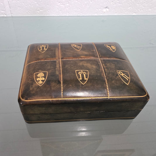 Superb Vintage Gold Embossed Leather Trinket Box