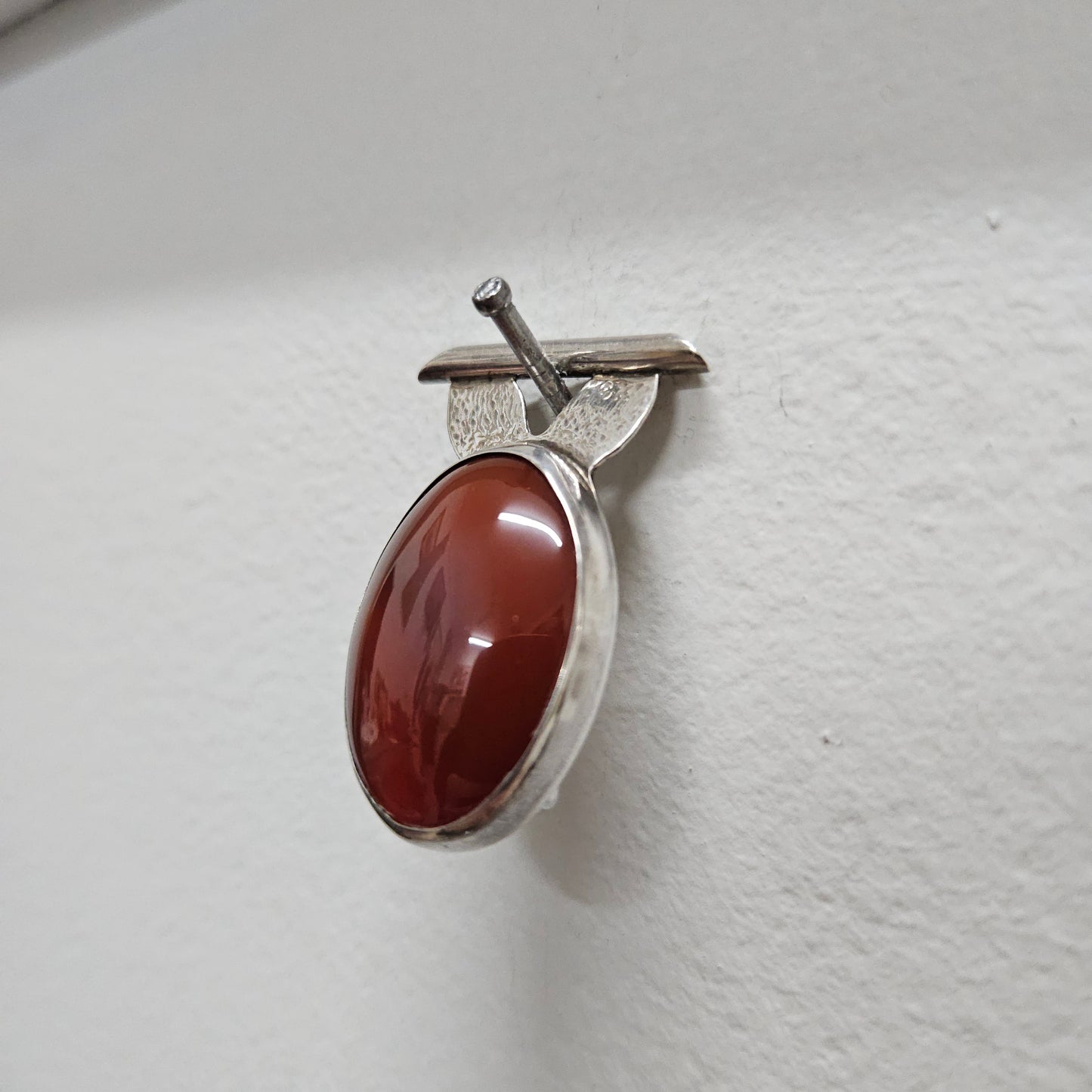 Silver And Carnelian Stone Brooch