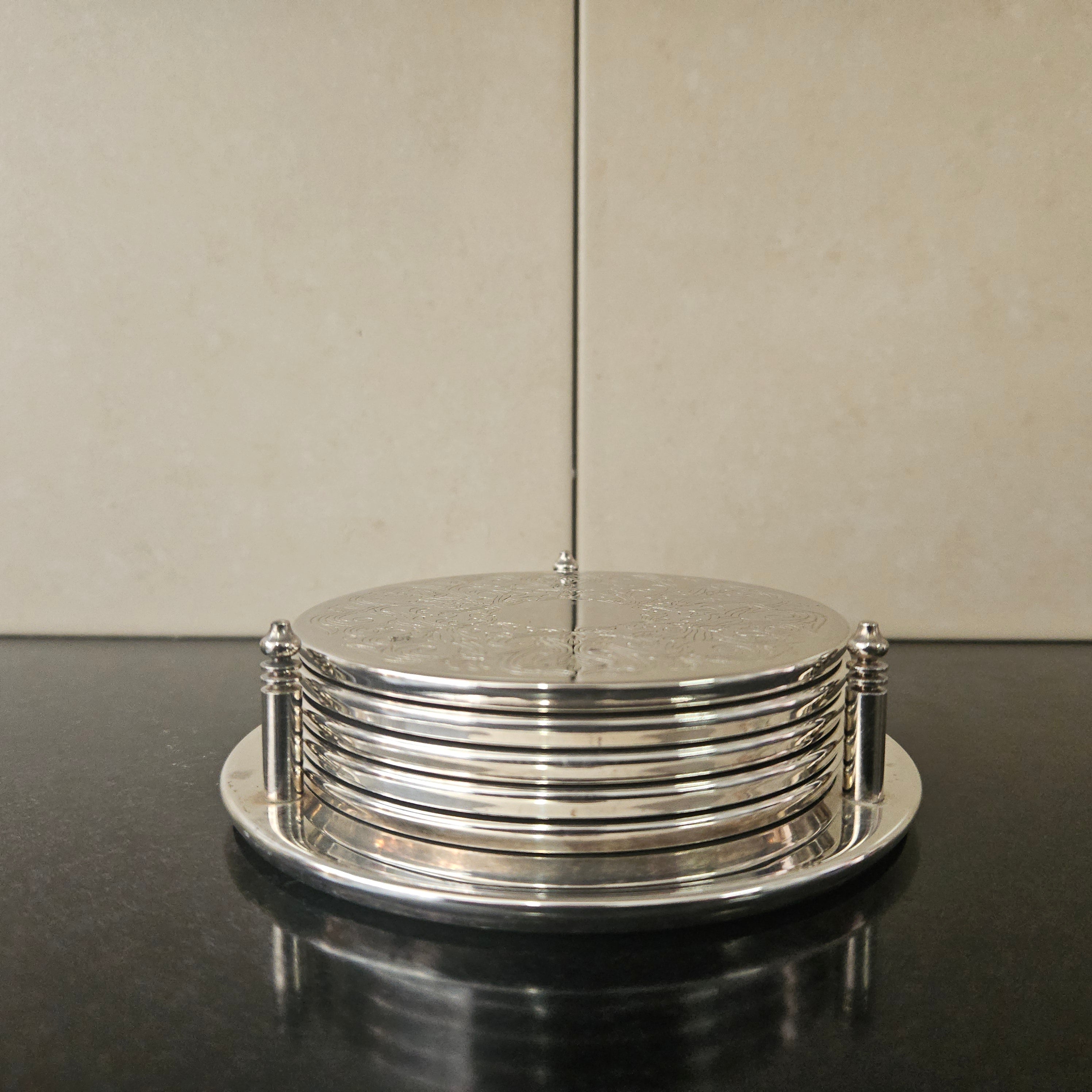 Set of Five Vintage Coasters and Holder