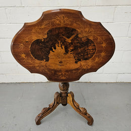 Antique Victorian Inlaid Tilt Top Occasional Table