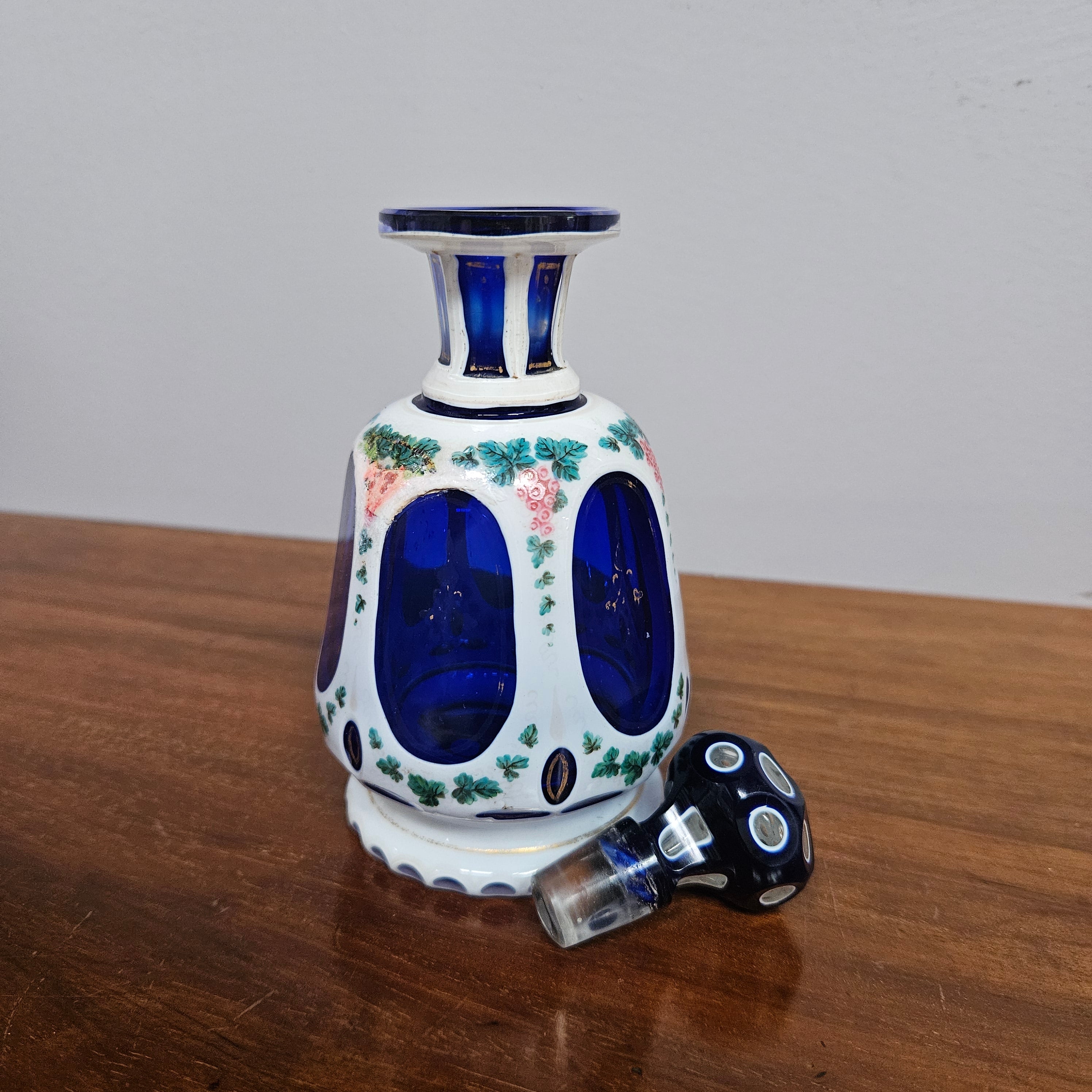 Antique Bohemian Cobalt Overlay Milk Glass Perfume Bottle | Antique & Vintage | Moonee Ponds Antiques | Australia Wide