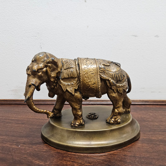 Antique Brass Detailed Elephant Statue On Stand