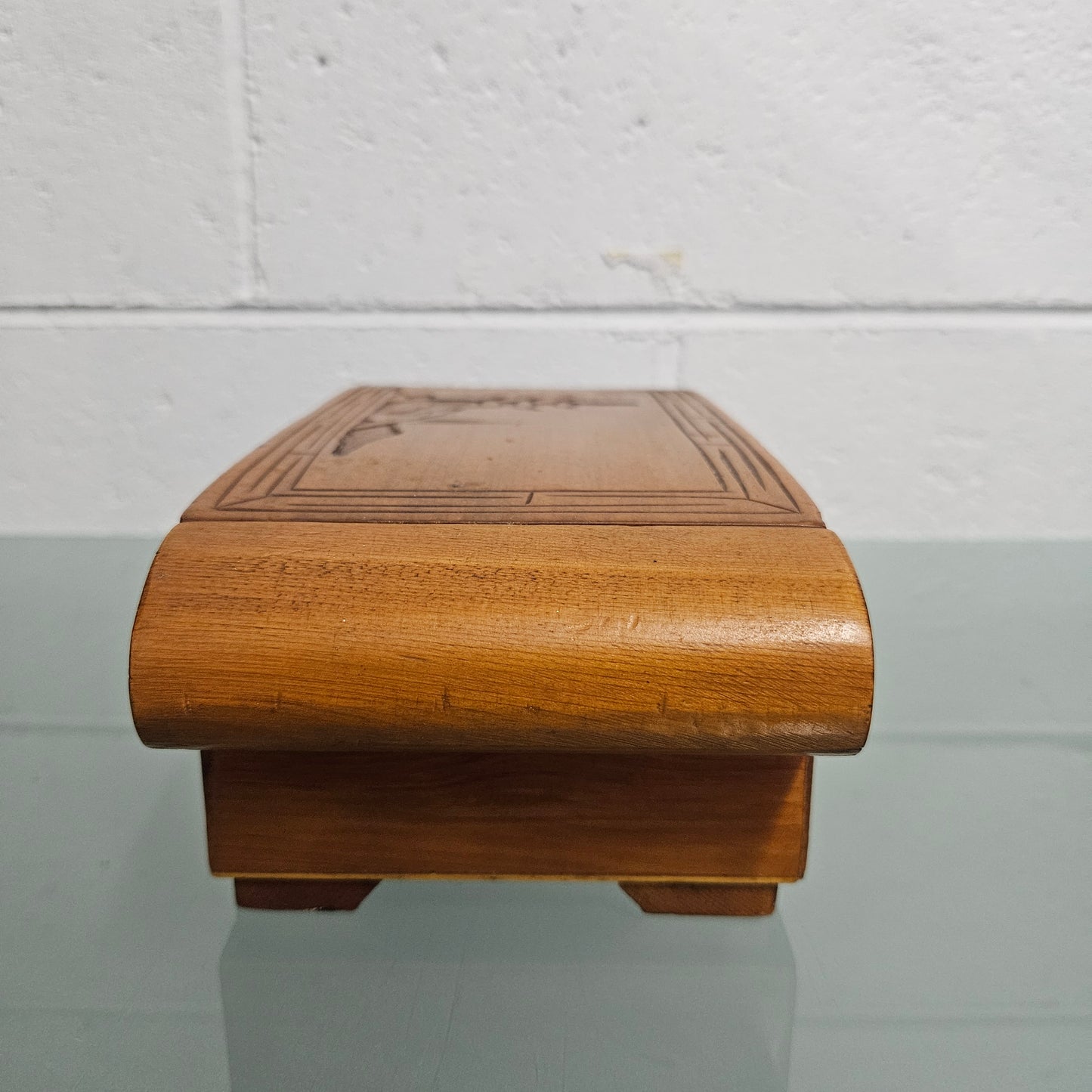 Vintage Miniature Camphorwood Carved Jewellery Box