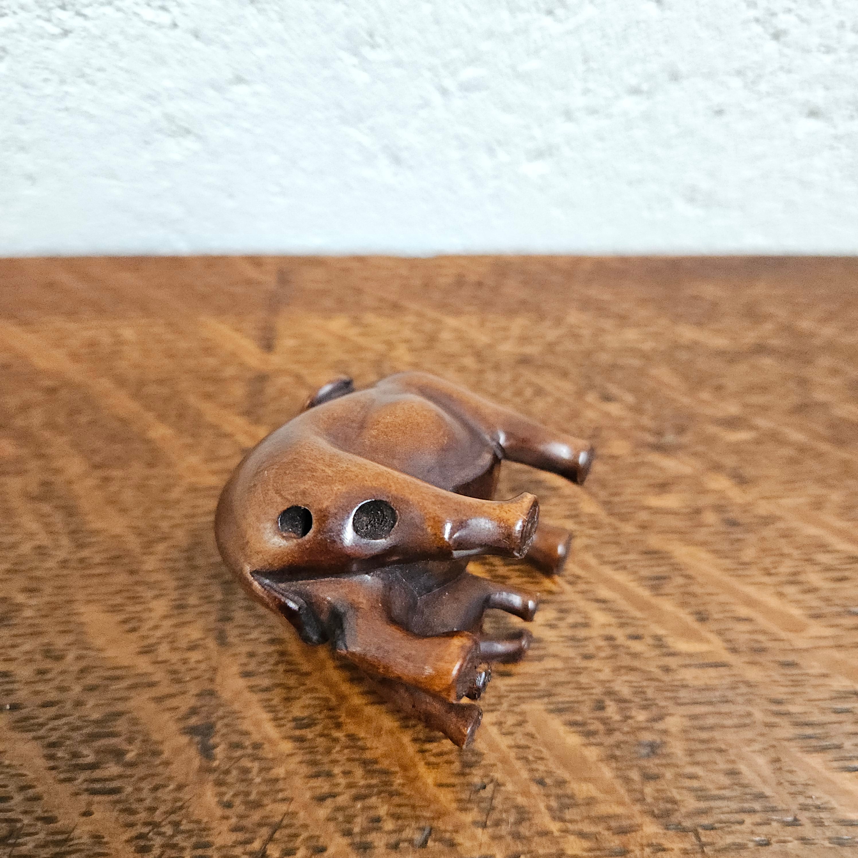 Carved and Signed Wooden Elephant Netsuke | Antique & Vintage | Moonee Ponds Antiques | Australia Wide Delivery