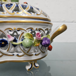Vintage Servre Style Potpourri Holder With Fruit & Insects