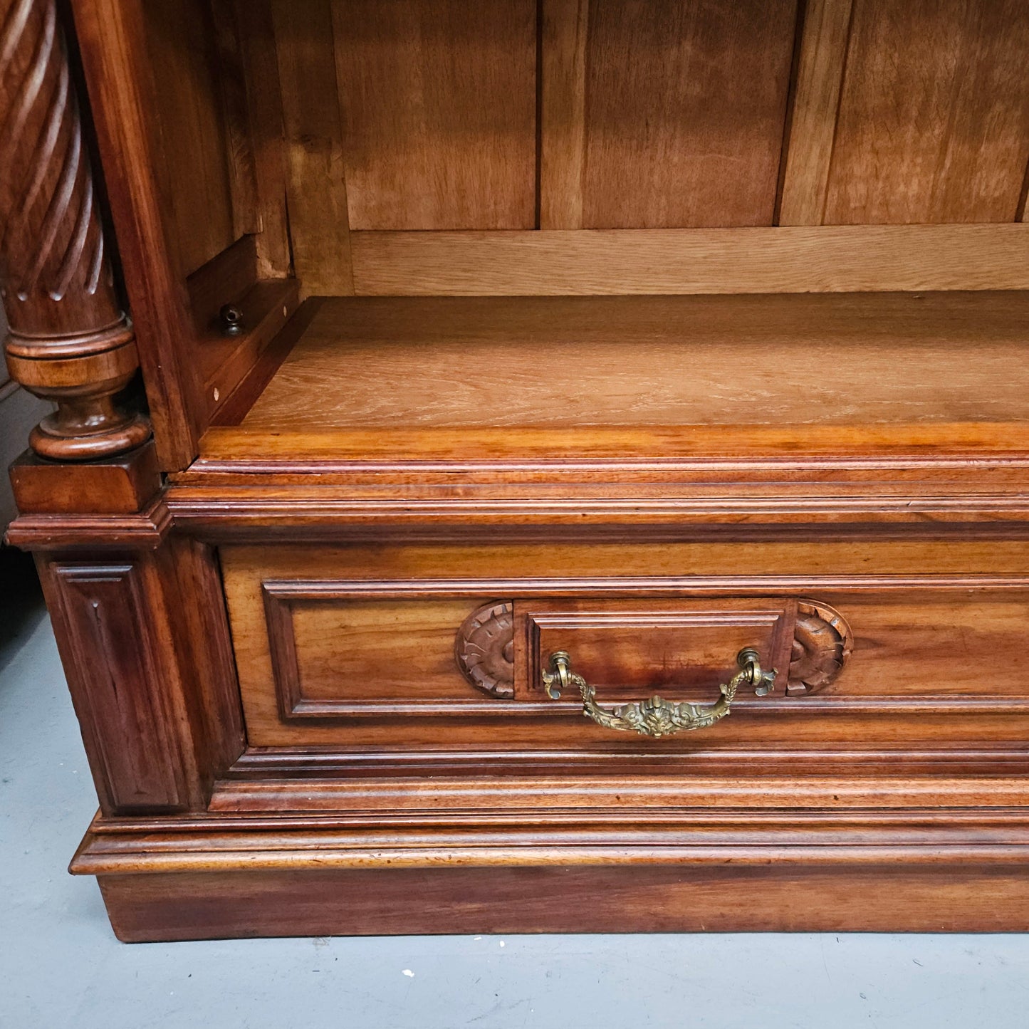 Henry 2nd Style 19th Century Walnut Open Bookcase With Drawer