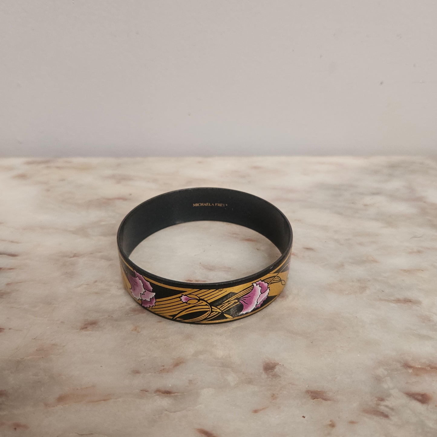 Vintage "Michaela Frey" Black Enamel Gold Tone Bangle / Bracelet