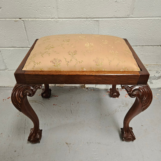Vintage Chippendale Style Upholstered Stool