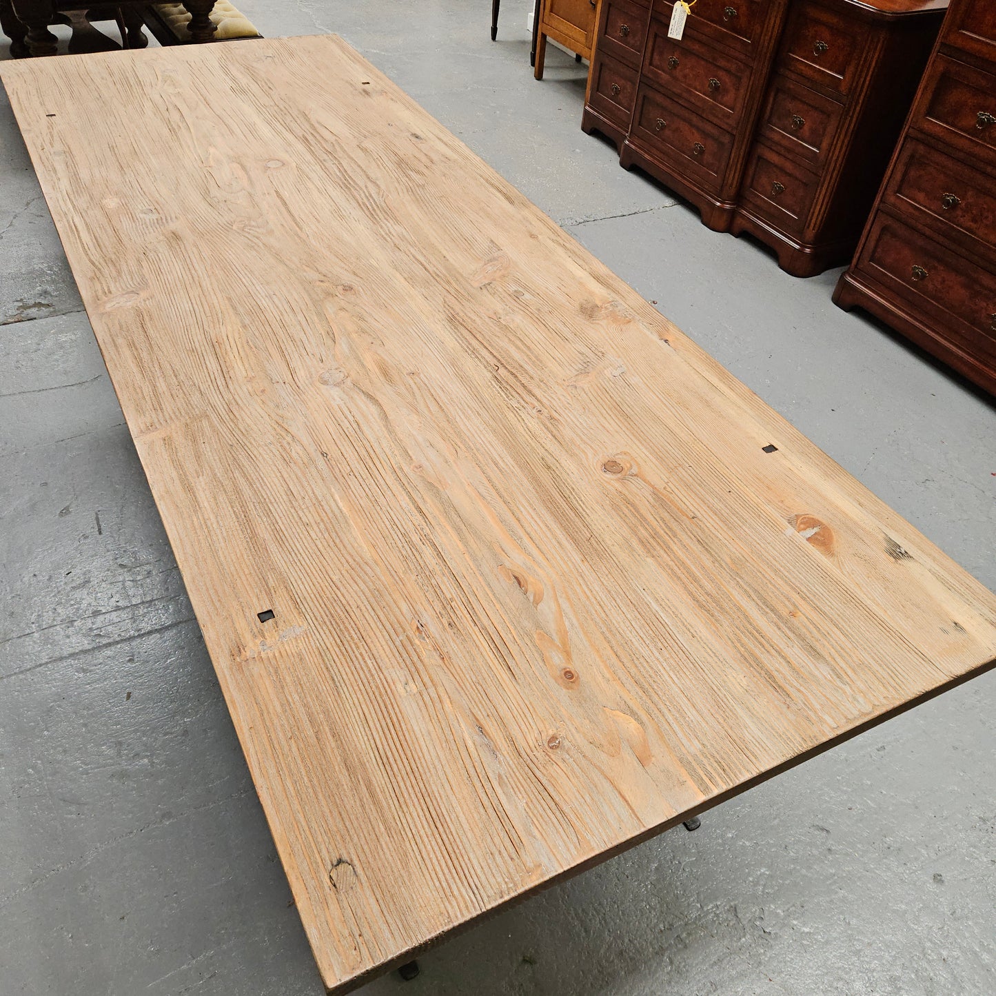 Trestle Dining Table With Reclaimed Pine Top And Antique Wishbone Industrial Iron Legs