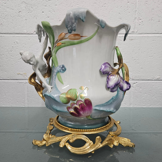 Stunning Art Nouveau Sevres Style Vase With Gilt Bronze Base