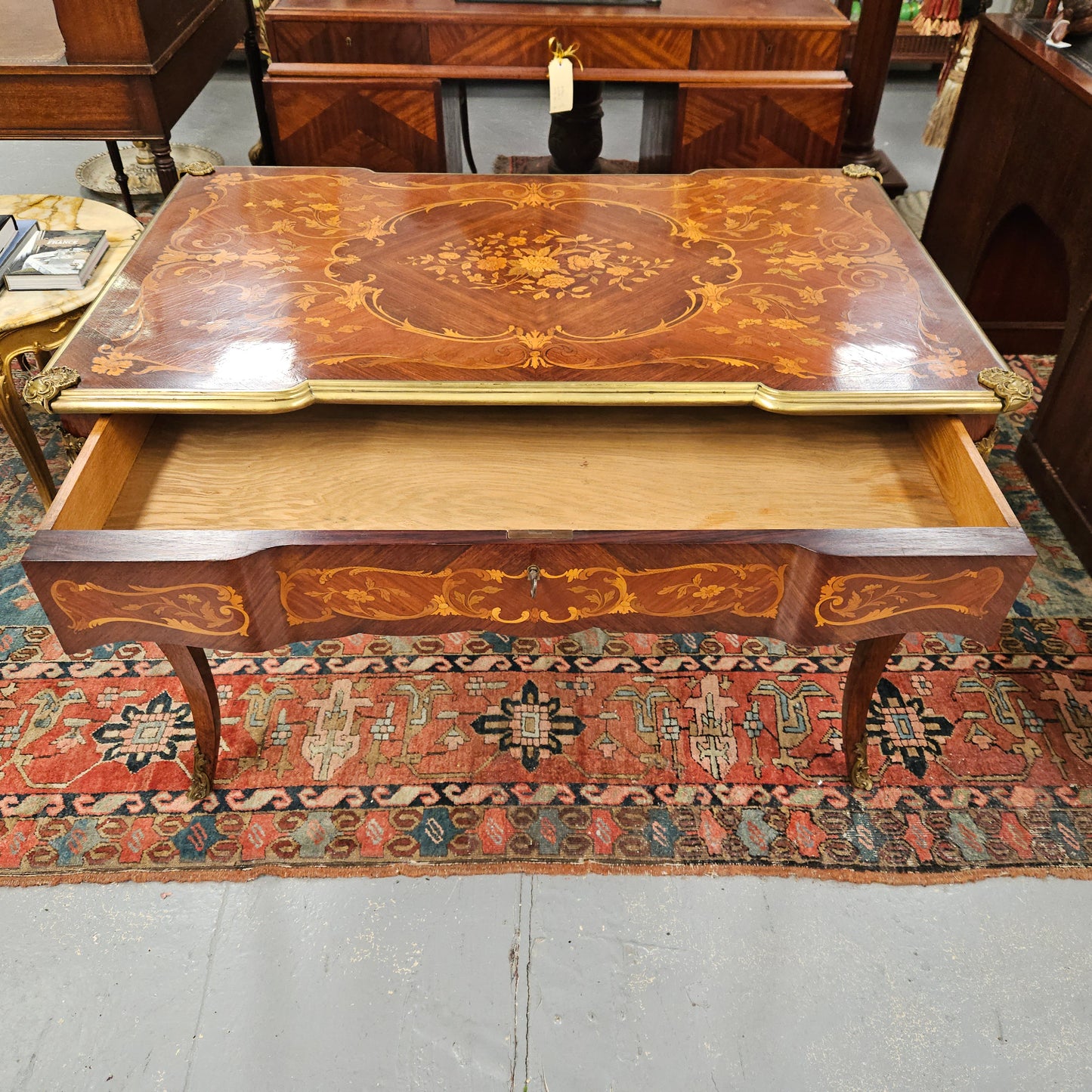 Rosewood Louis 15th Style Marquetry Inlaid Bureau Plat Desk