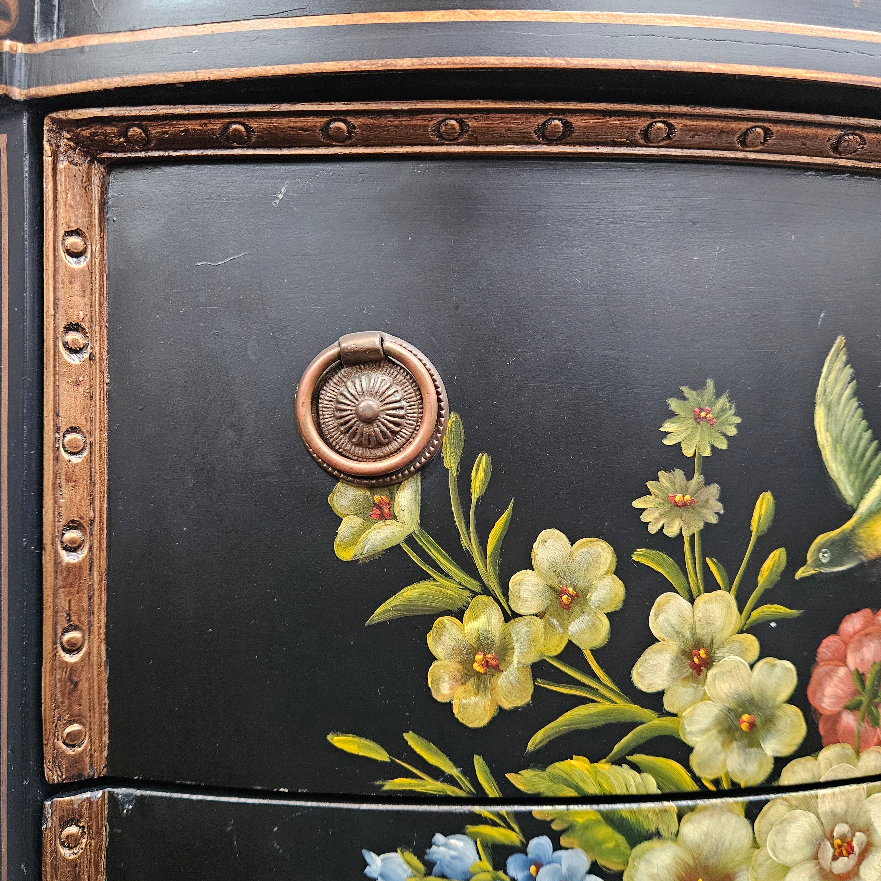 French Style Ebonised Hand Painted Chest of Drawers | Antique & Vintage | Moonee Ponds Antiques | Australia Wide Delivery