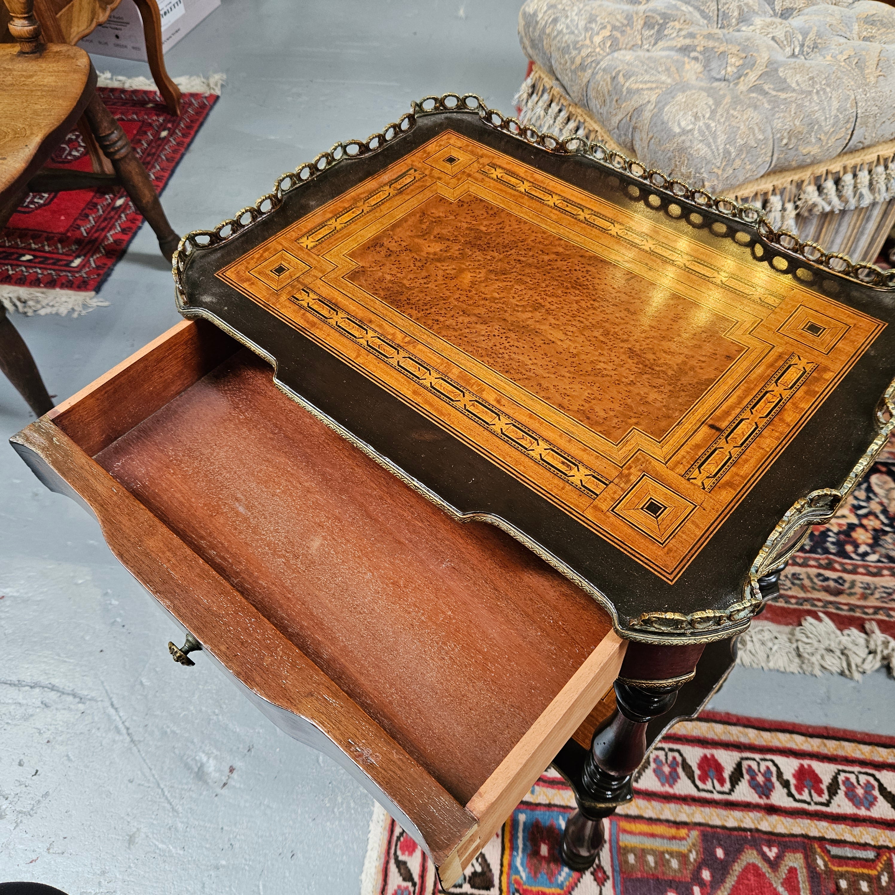French Inlaid Side Table With Brass Fittings | Antique & Vintage | Moonee Ponds Antiques | Australia Wide Delivery