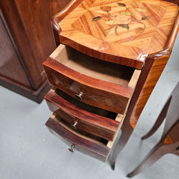 Miniature Pair of Marquetry Inlaid Louis XV Style Bedsides