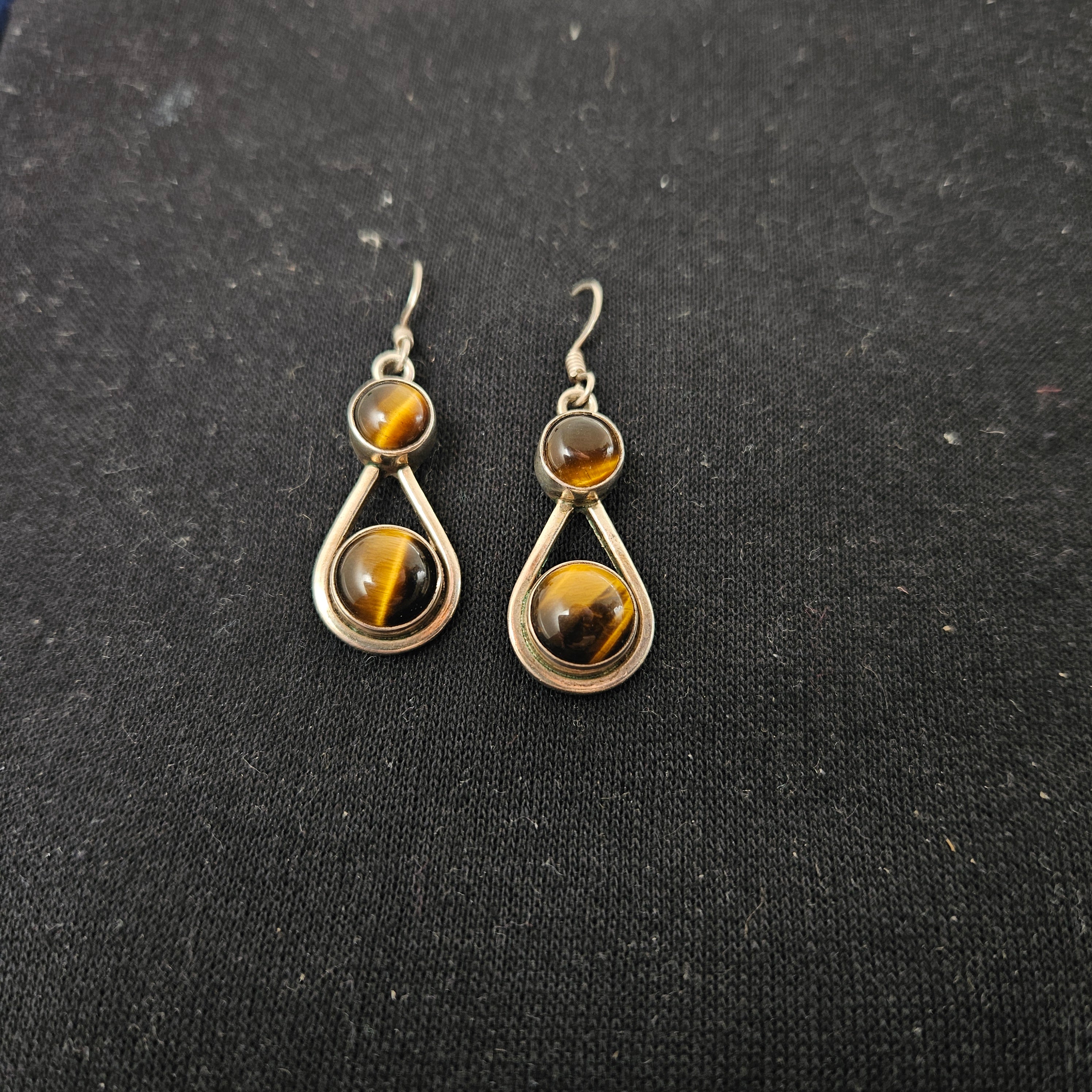 Sterling Silver & Double Drop Tiger Eye Earrings