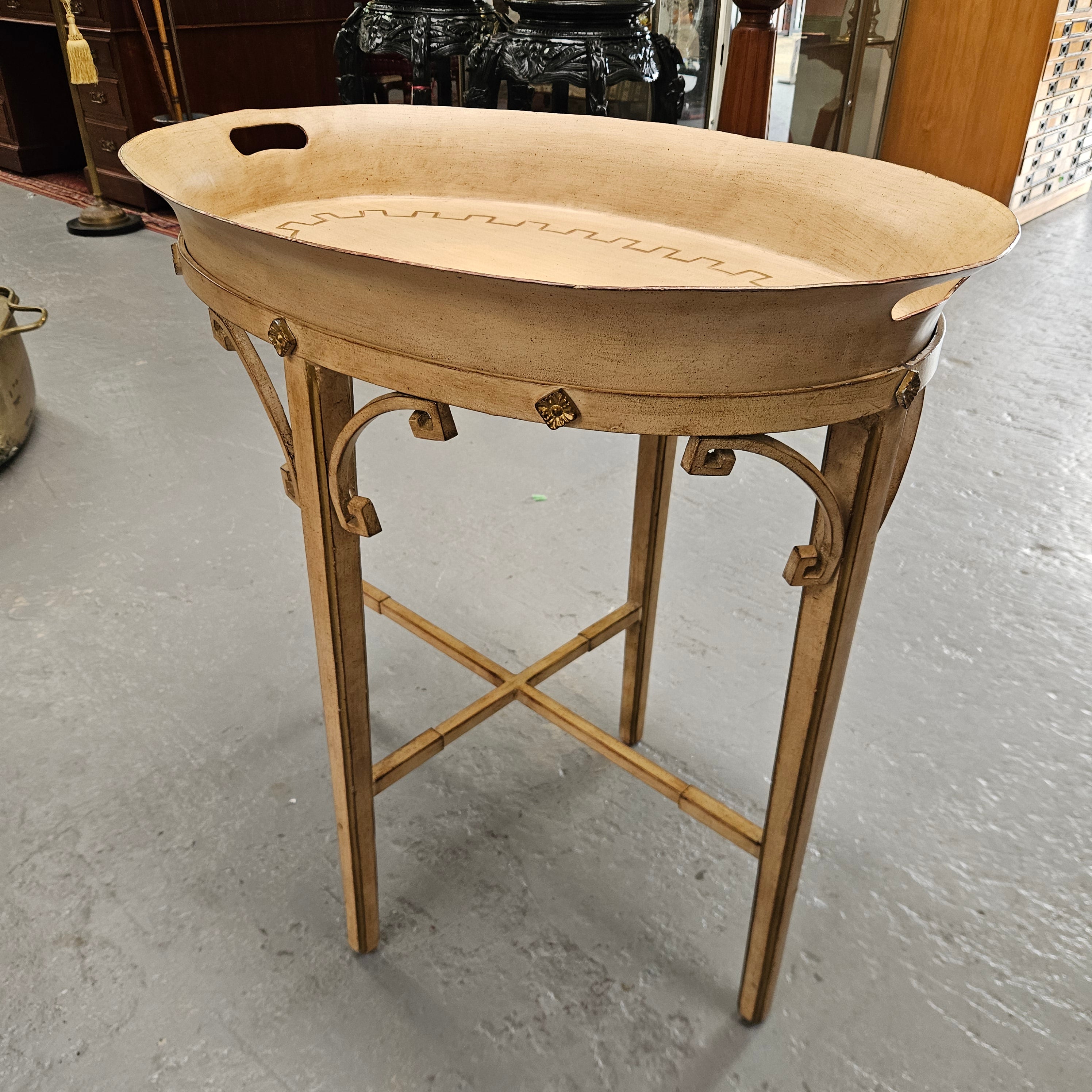 Vintage Gilt Metal & Hand Painted Drinks Serving Table | Antique & Vintage | Moonee Ponds Antiques | Australia Wide