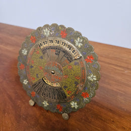 Vintage Embossed Brass Perpetual Calendar on Stand
