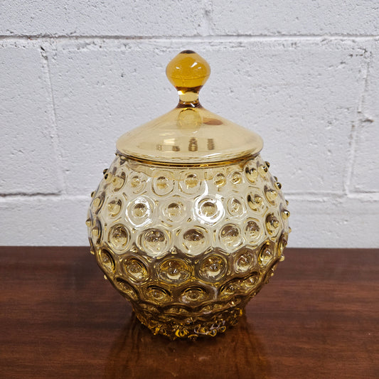 Mid-Century Amber Modern Hobnail Glass Container