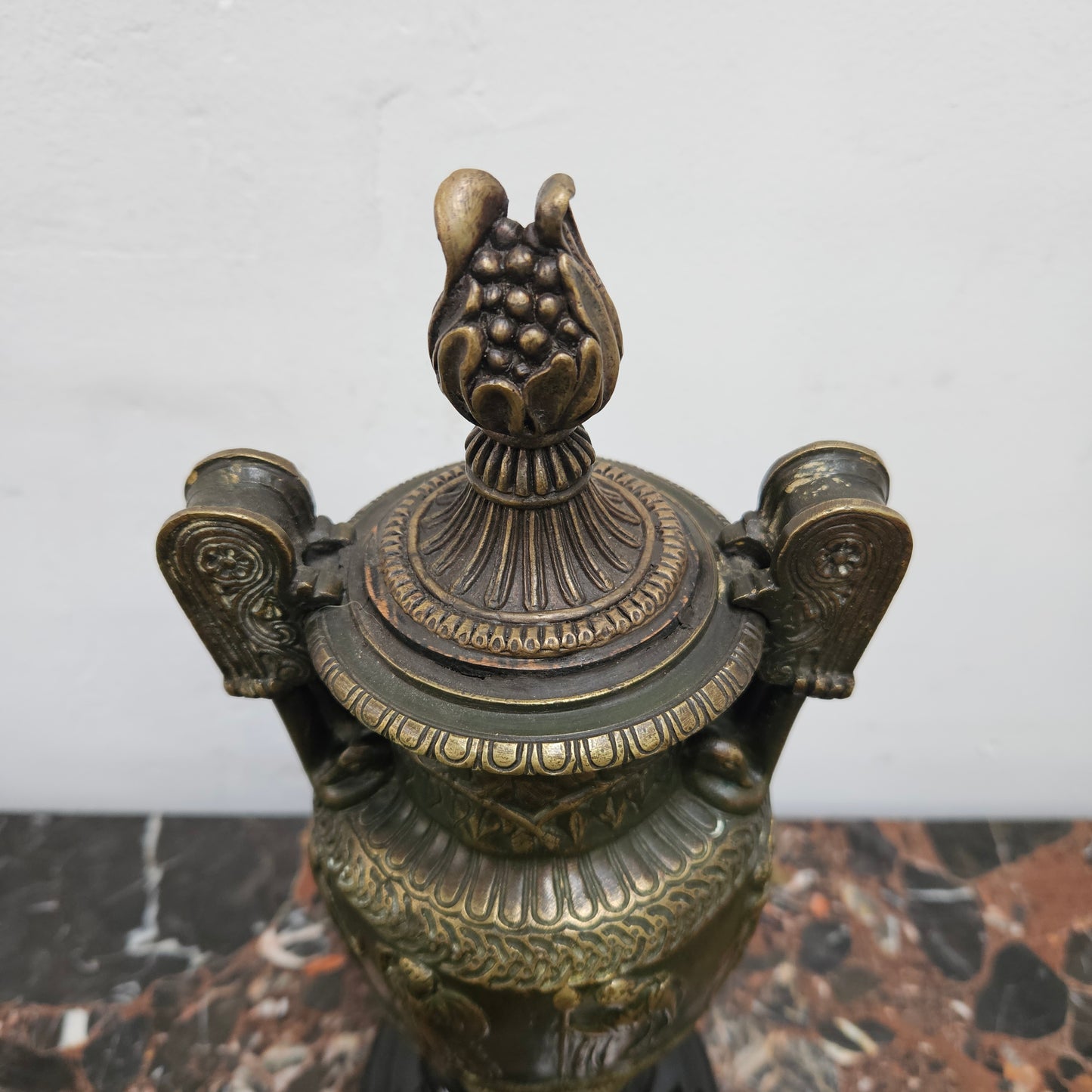 Victorian Bronze Urn On Ceramic Base