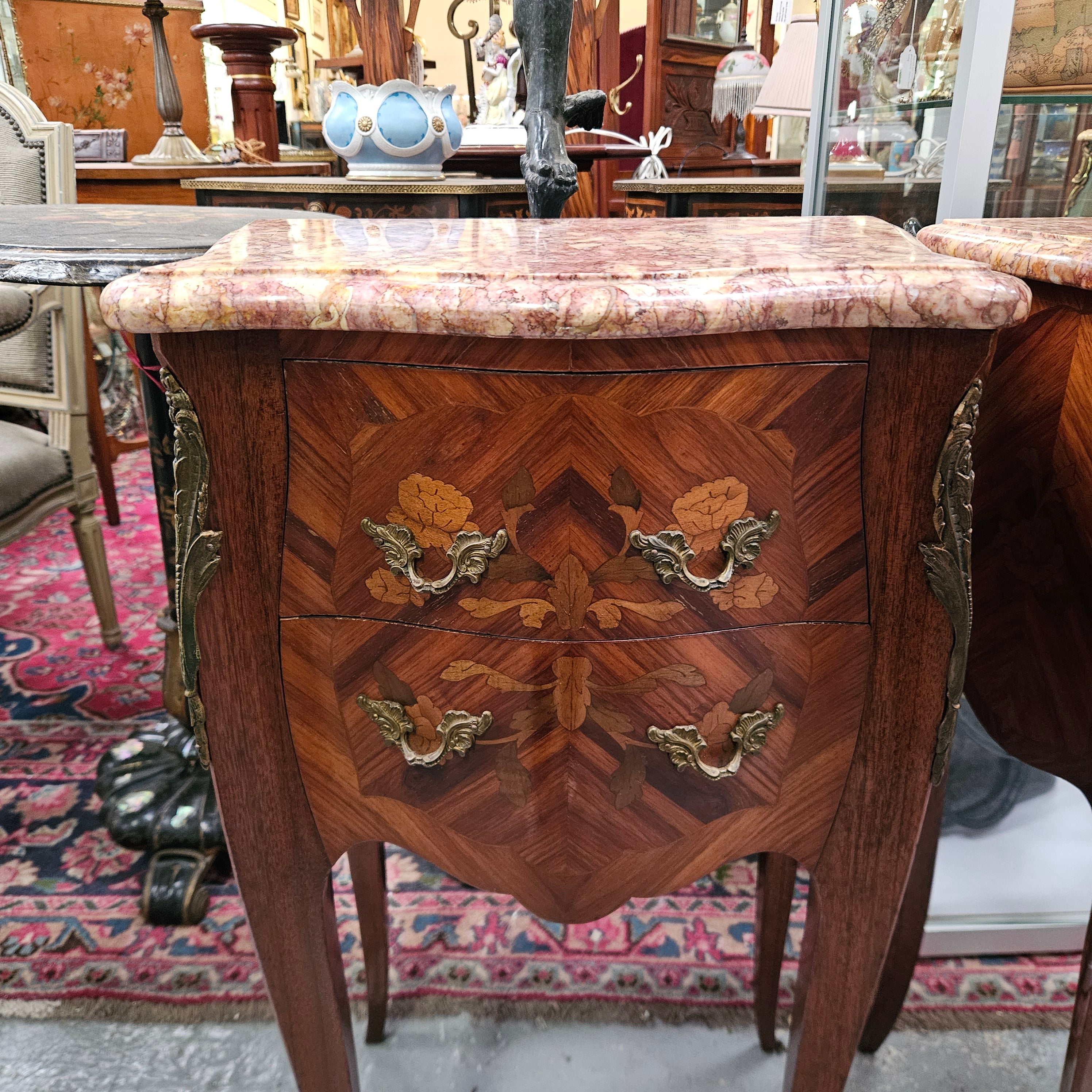 Louis XVth Style Marble Top Pair Bedsides | Antique & Vintage | Moonee Ponds Antiques | Australia Wide Delivery