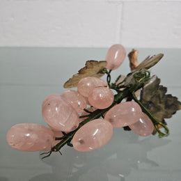 Vintage Cluster Of Pink Quartz& Jade Grapes & Leaves