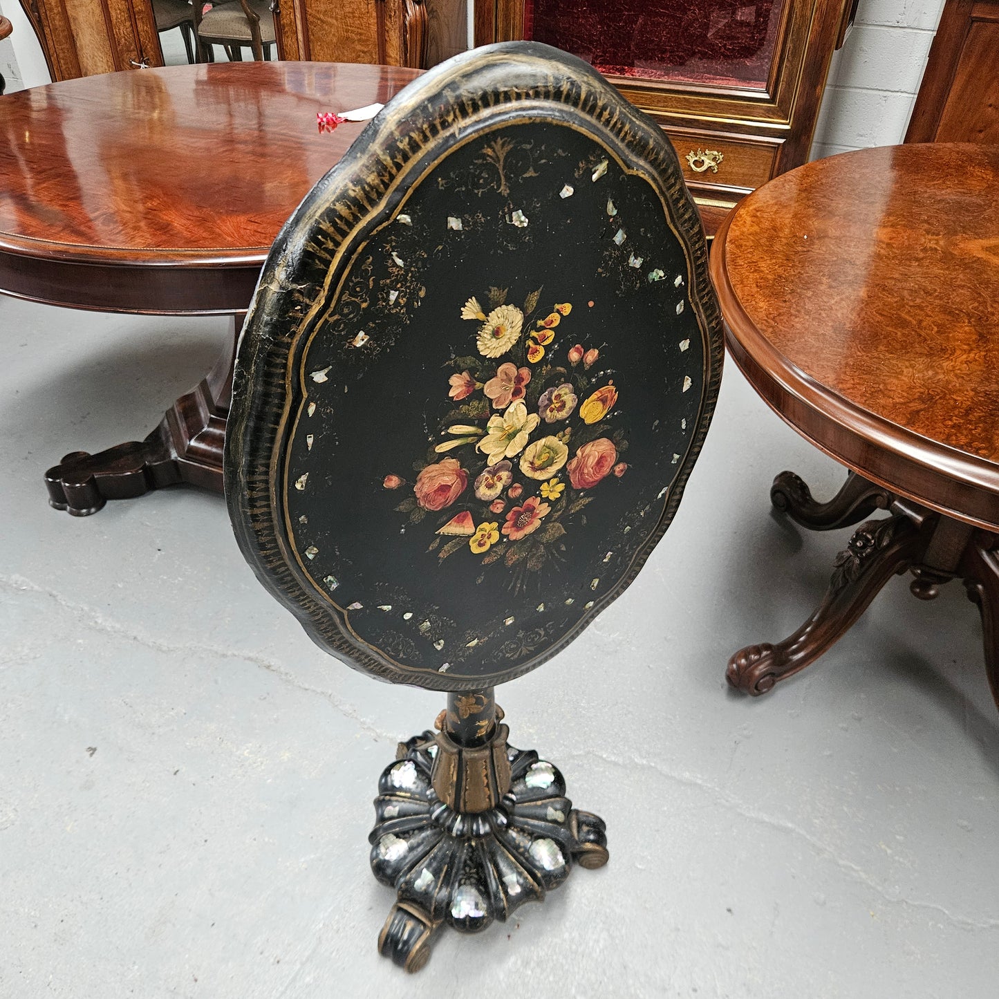 Victorian Tilt Top Paper Mache Inlaid & Hand Painted Table