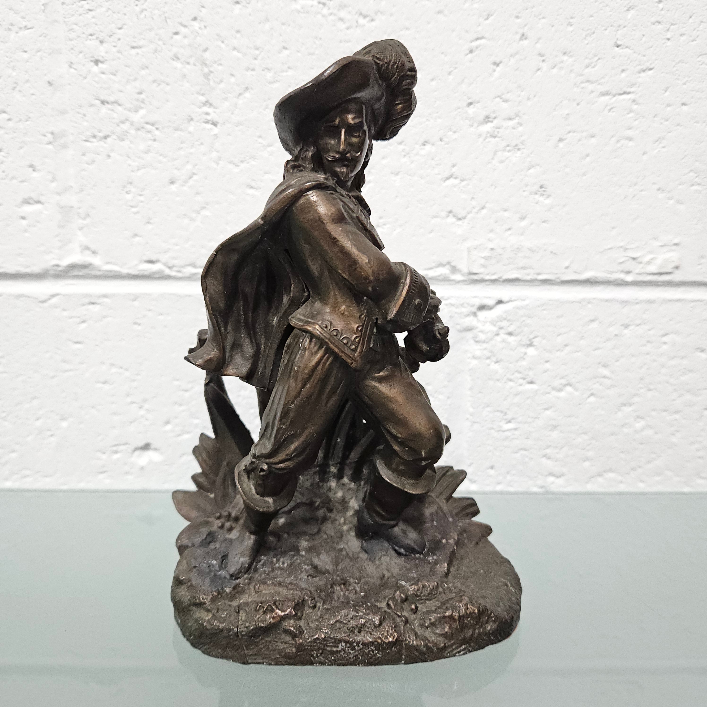 Antique Bronzed Spelter Musketeer Figure