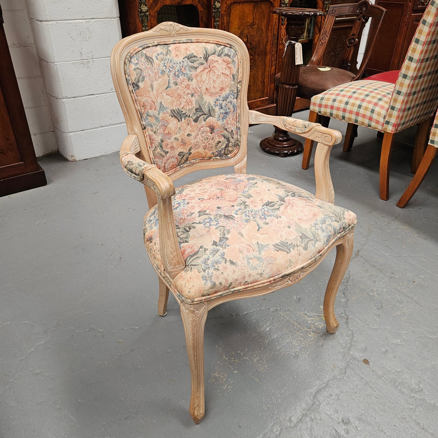 Vintage Whitewash Provincial Style Armchair