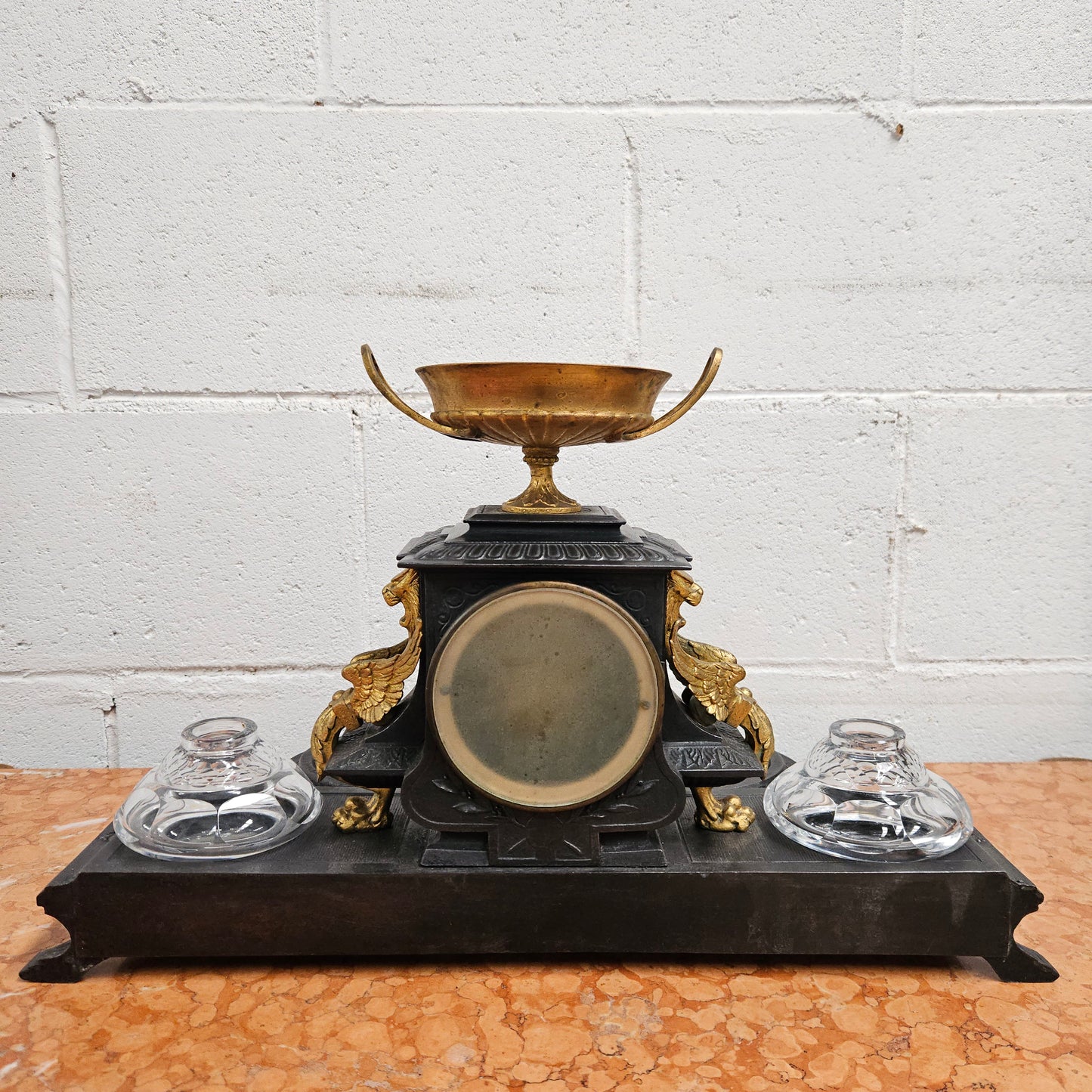 French Desk Clock With Inkwells