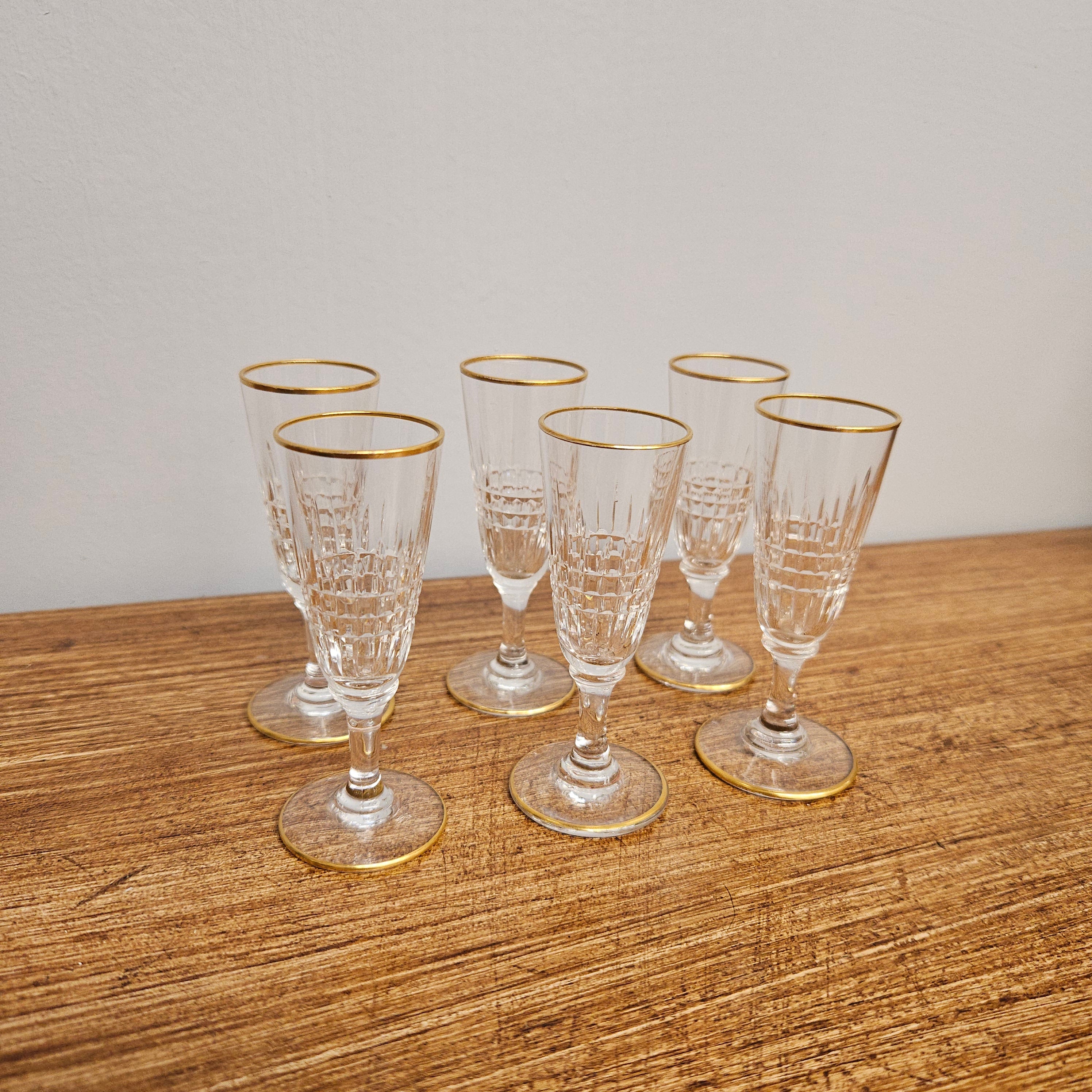 Set Of 6 Stemmed Crystal Liqueur Glasses | Antique & Vintage | Moonee Ponds Antiques | Australia Wide Delivery