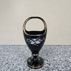 Victorian Enamel Black Glass Basket Vase | Antique & Vintage | Moonee Ponds Antiques | Australia Wide Delivery