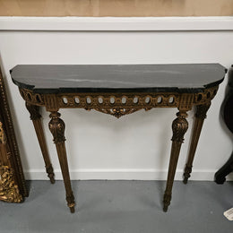 French Louis 16th Style Gilt & Black Marble Top Console Table