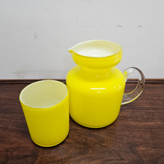 Vintage Yellow Blown Glass Jug and Glass Cup
