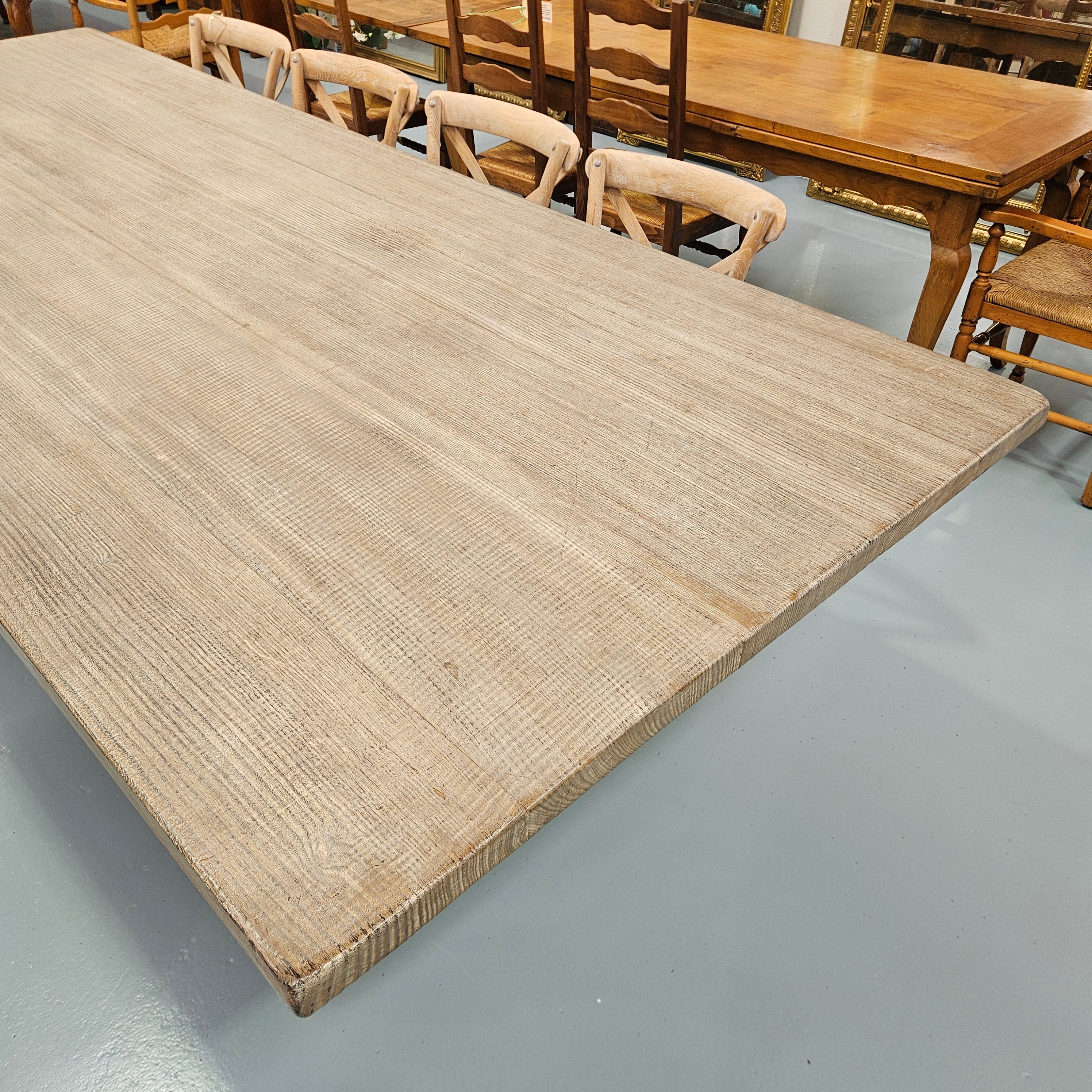 Large Antique French-Style Limewashed Dining Table