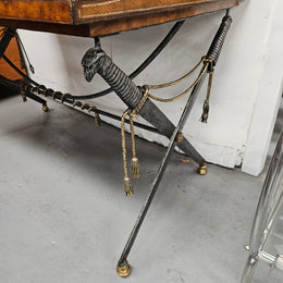 Spanish Empire Style Leather, Iron & Brass Desk