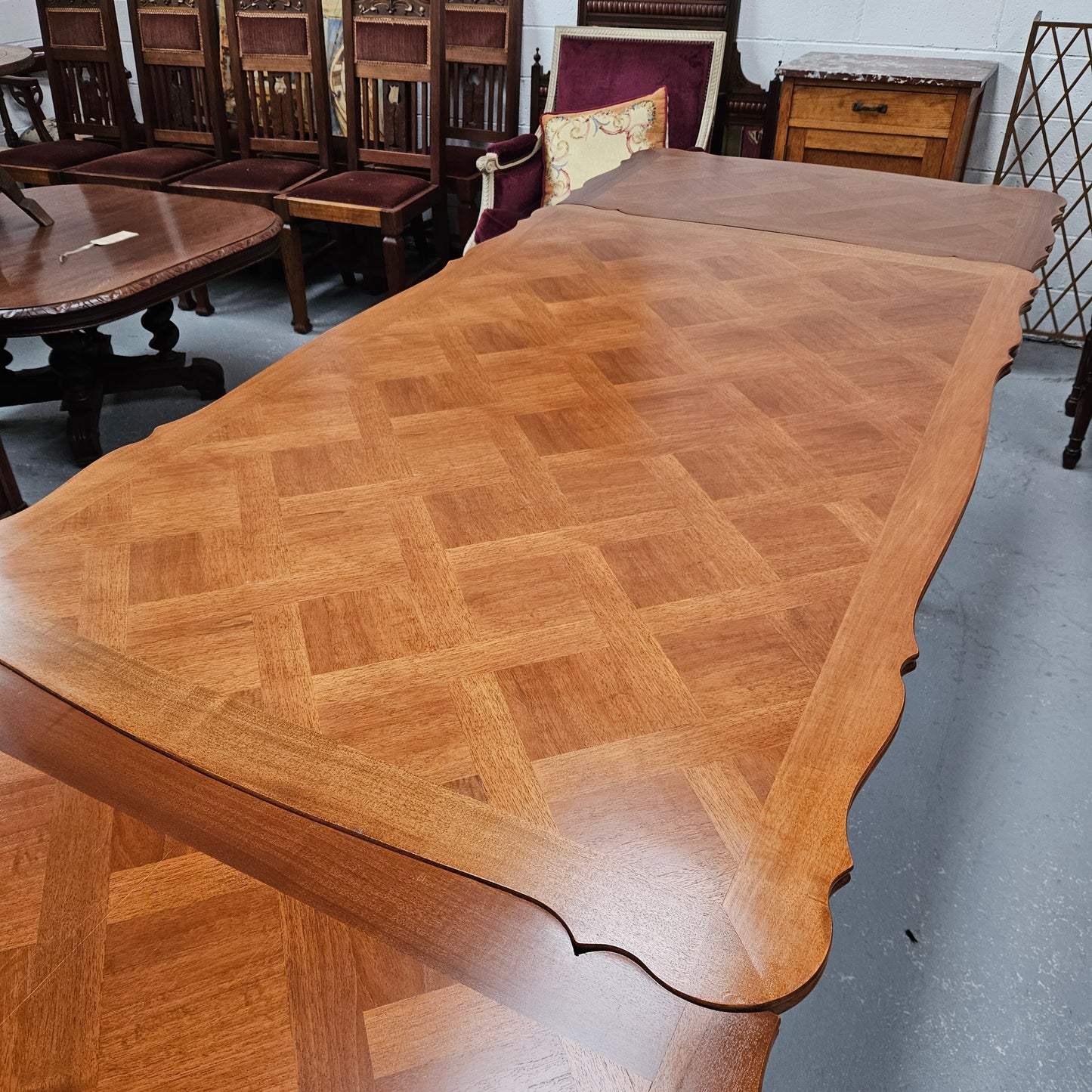 Louis XV Style Walnut Parquetry Top Extension Table