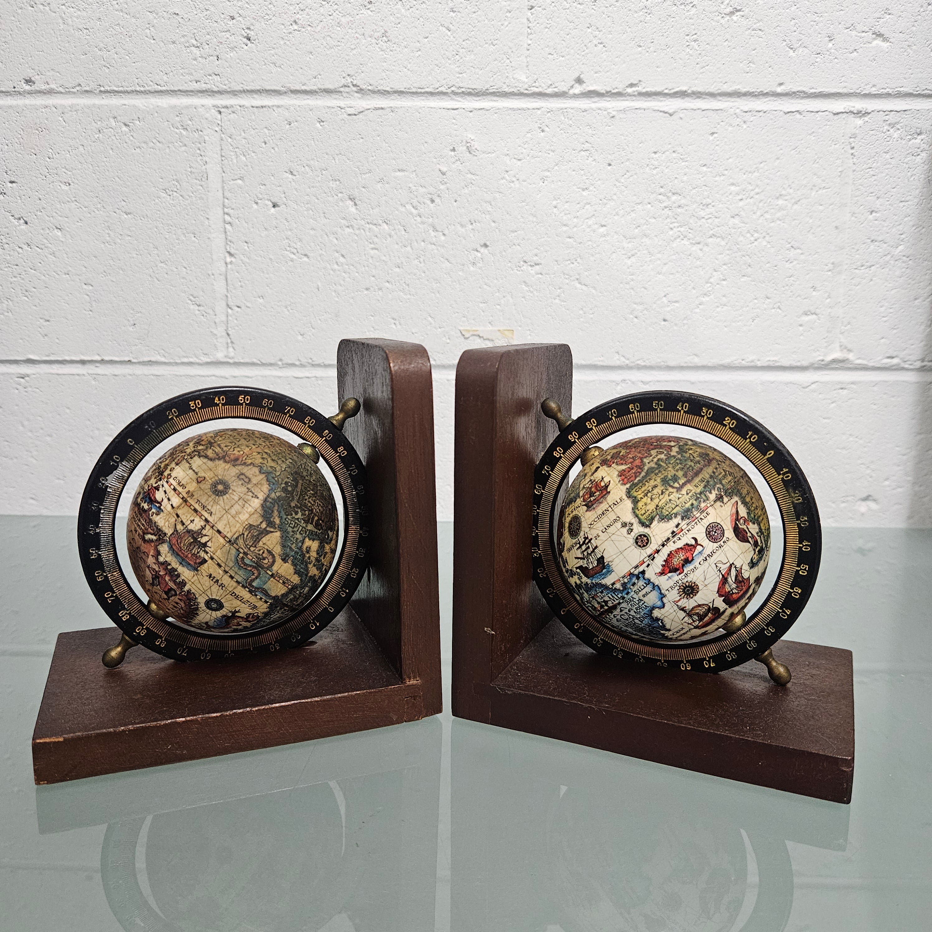 Pair of Vintage World Globe Bookends | Antique & Vintage | Moonee Ponds Antiques | Australia Wide Delivery