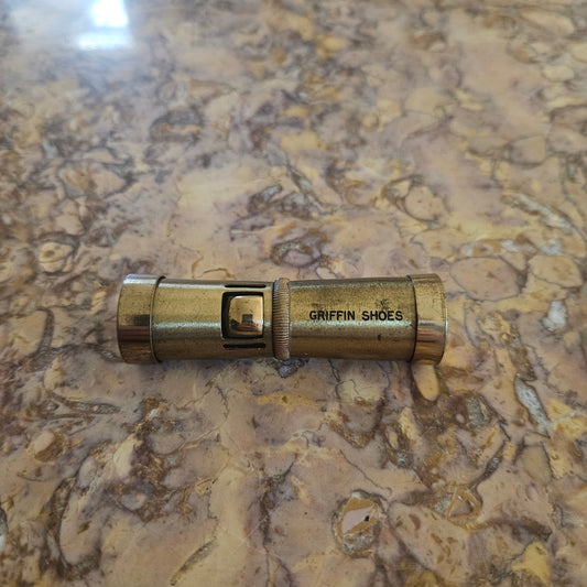 Vintage Ladies Squeeze Automatic Petrol Lighter. Advertising "Griffin Shoes".