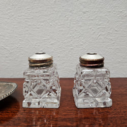 David Andersen Norway Crystal Sterling Silver Enamel Salt & Pepper Shakers On Tray | Antique & Vintage | Moonee Ponds Antiques | Australia Wide Delivery