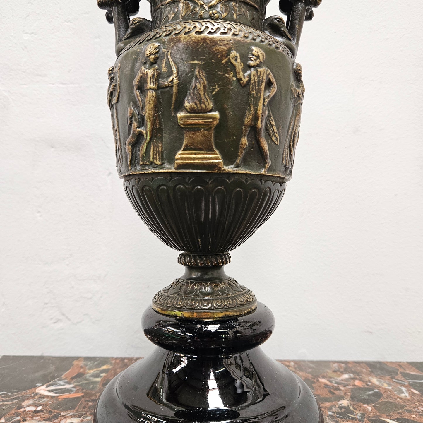 Victorian Bronze Urn On Ceramic Base