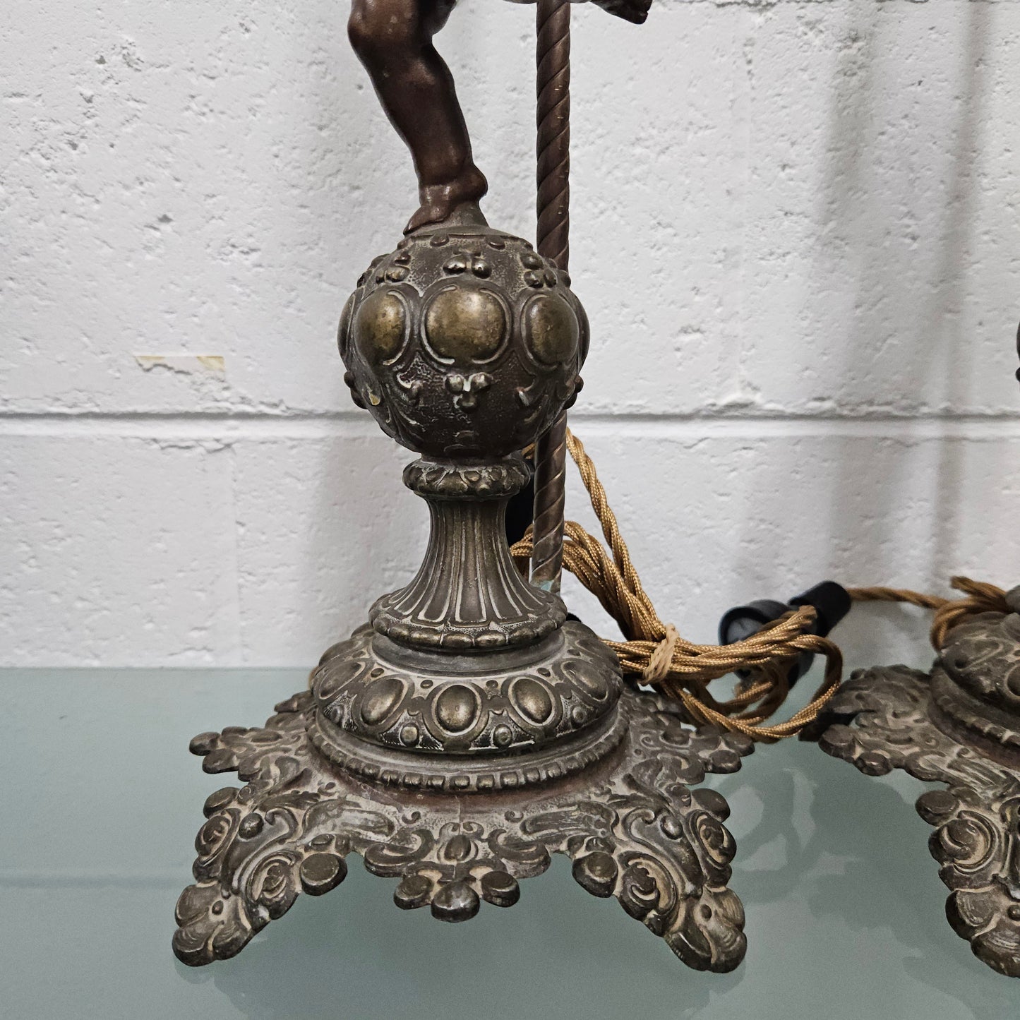 Antique Pair of Decorative Cherub Table Lamps