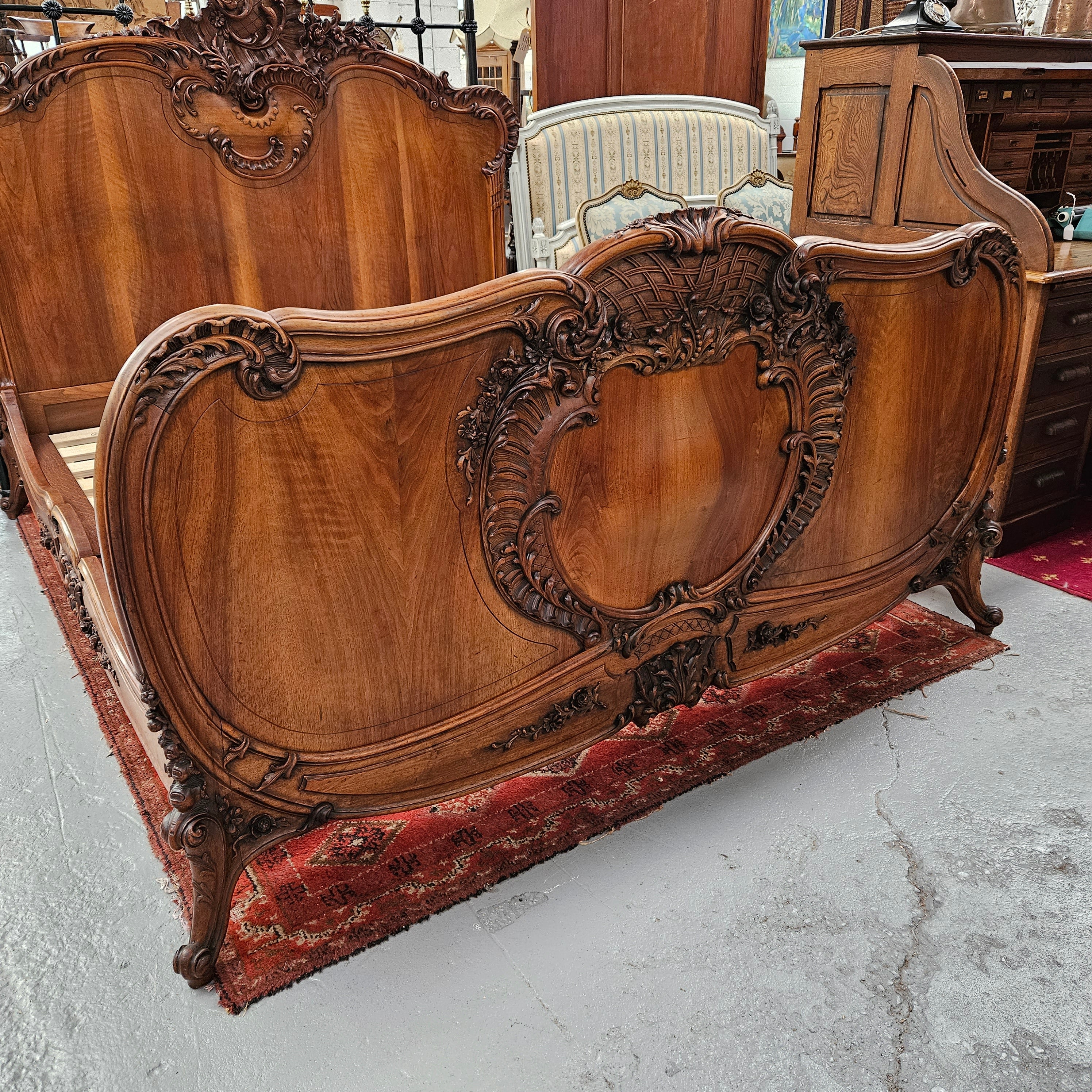 Beautifully Carved French Walnut Queen Size Bed