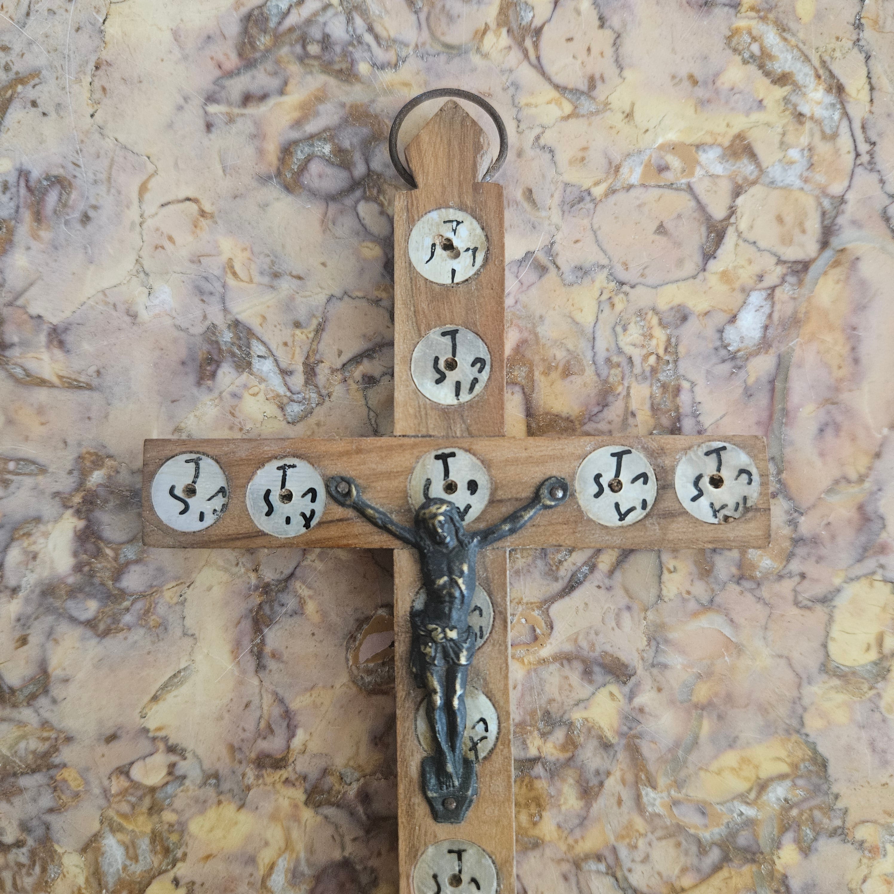 Vintage Wooden & Mother Of Pearl Crucifix "Jerusalem"