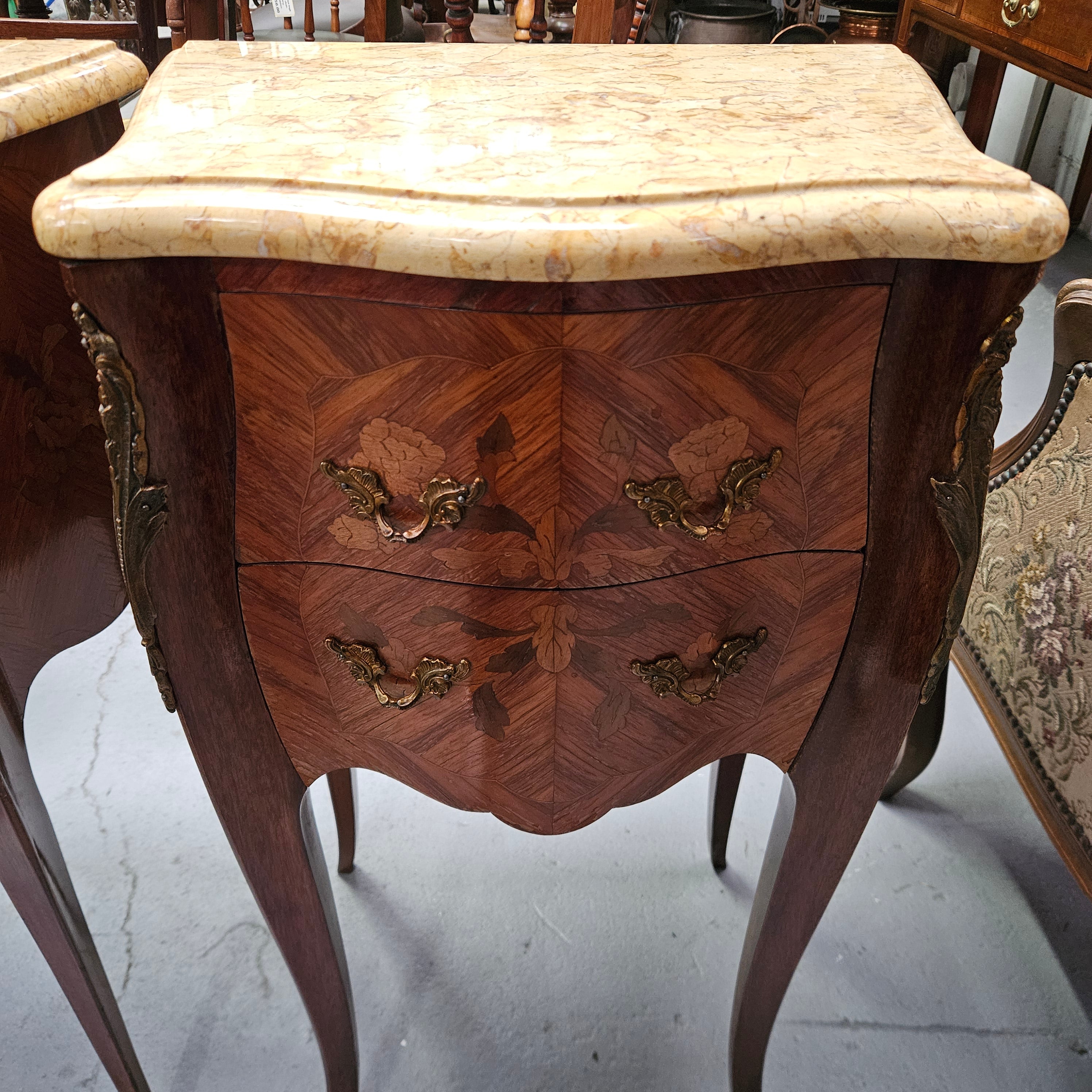 Elegant Pair of Louis XV Style Marble Top Bedsides | Antique & Vintage | Moonee Ponds Antiques | Australia Wide Delivery