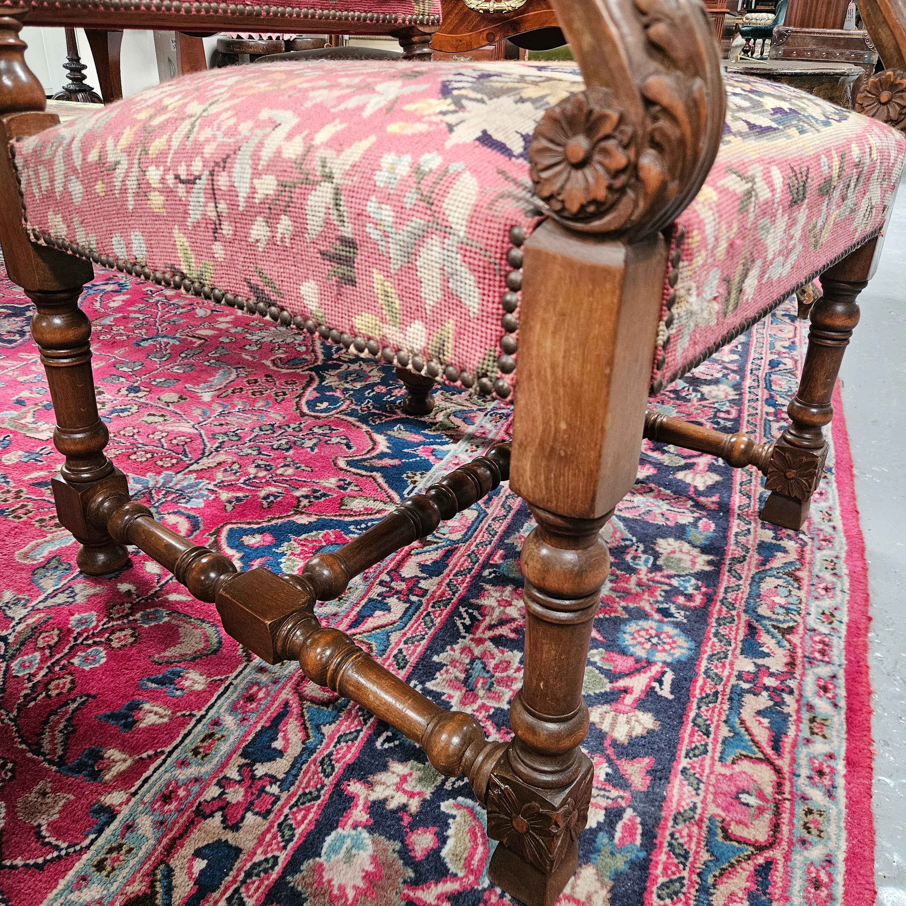 French 19th Century Walnut & Tapestry Fireside / Throne Chair | Antique & Vintage | Moonee Ponds Antiques | Australia Wide Delivery