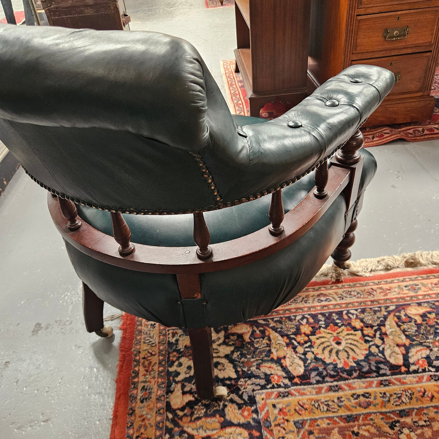 Antique Mahogany Leather Upholstered Captain / Office Chair